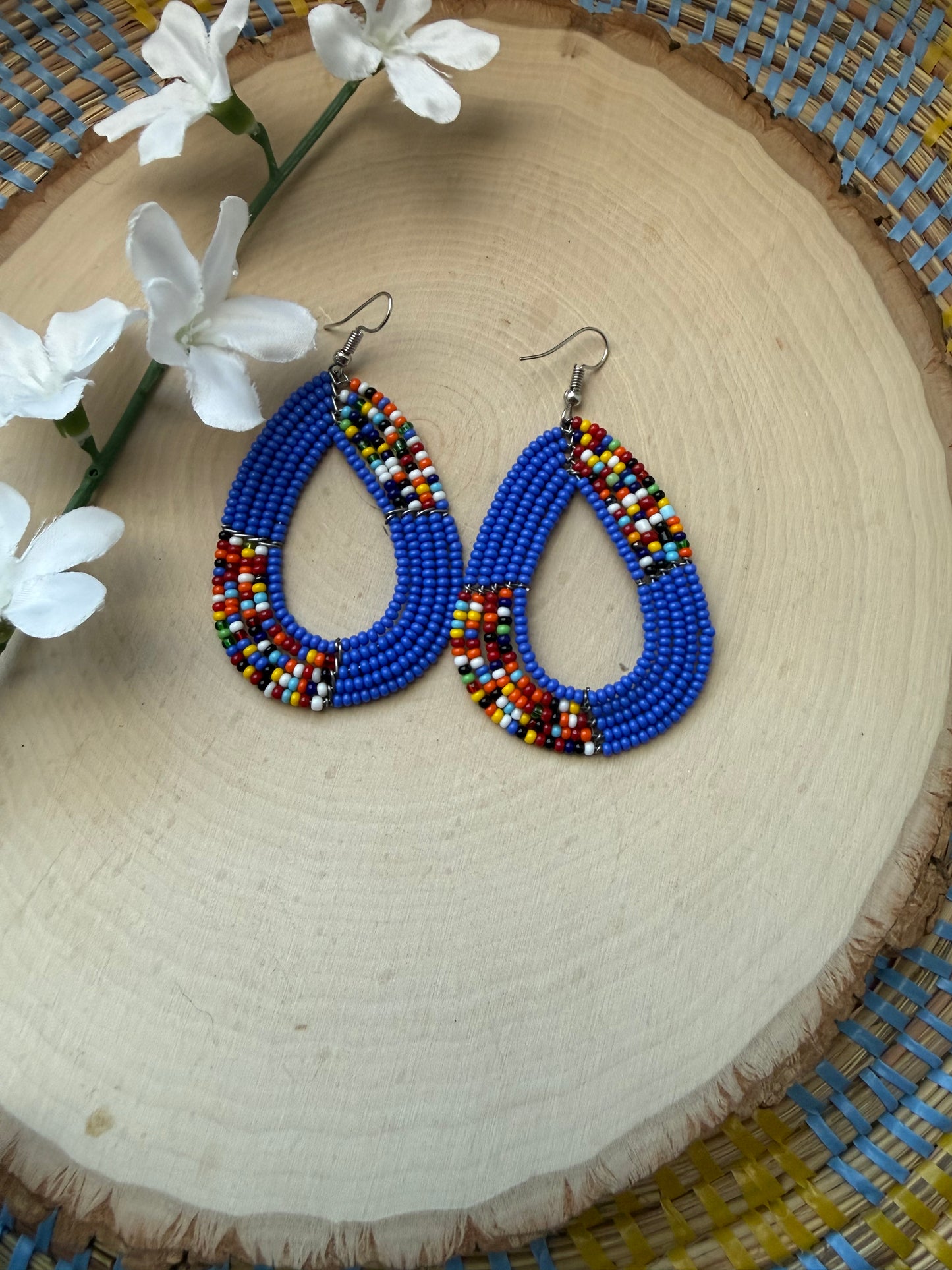 Blue beaded earrings - clearance