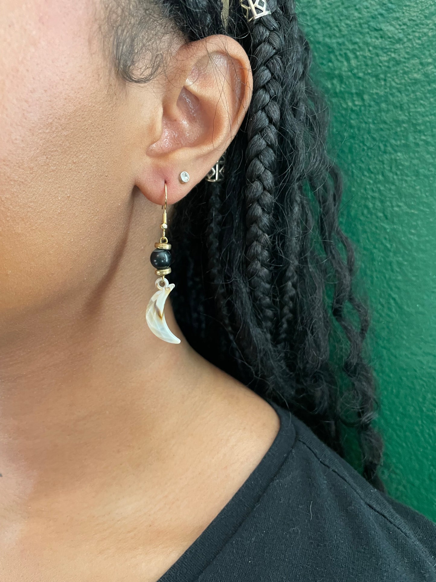 Black Beaded Lunar Earrings