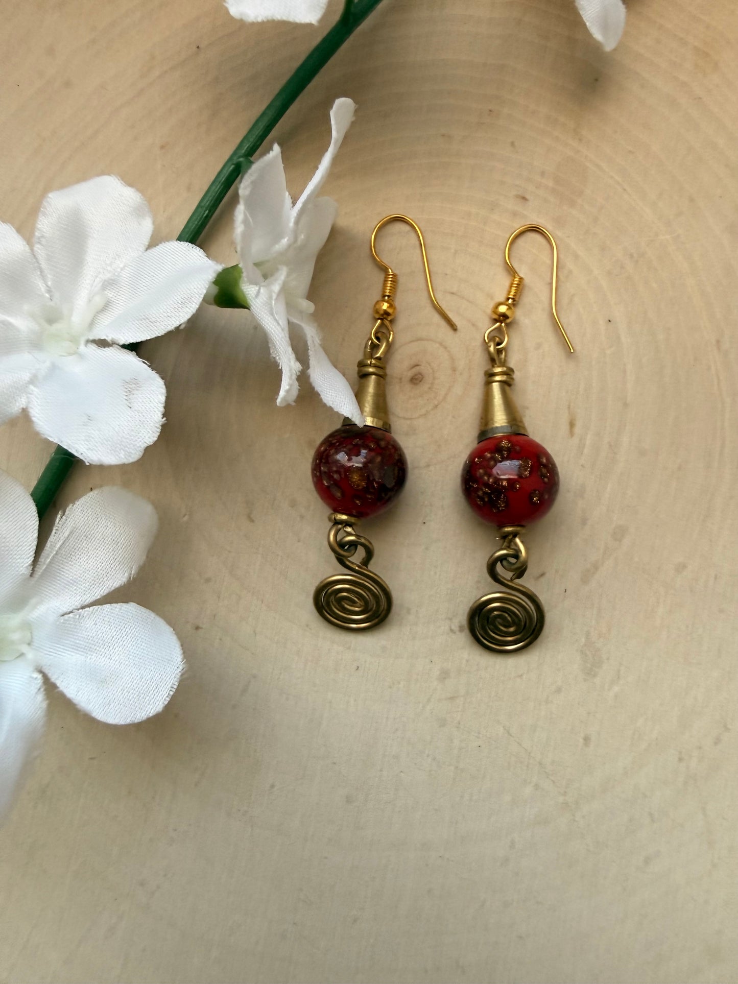 Ruby Red Brass Earrings