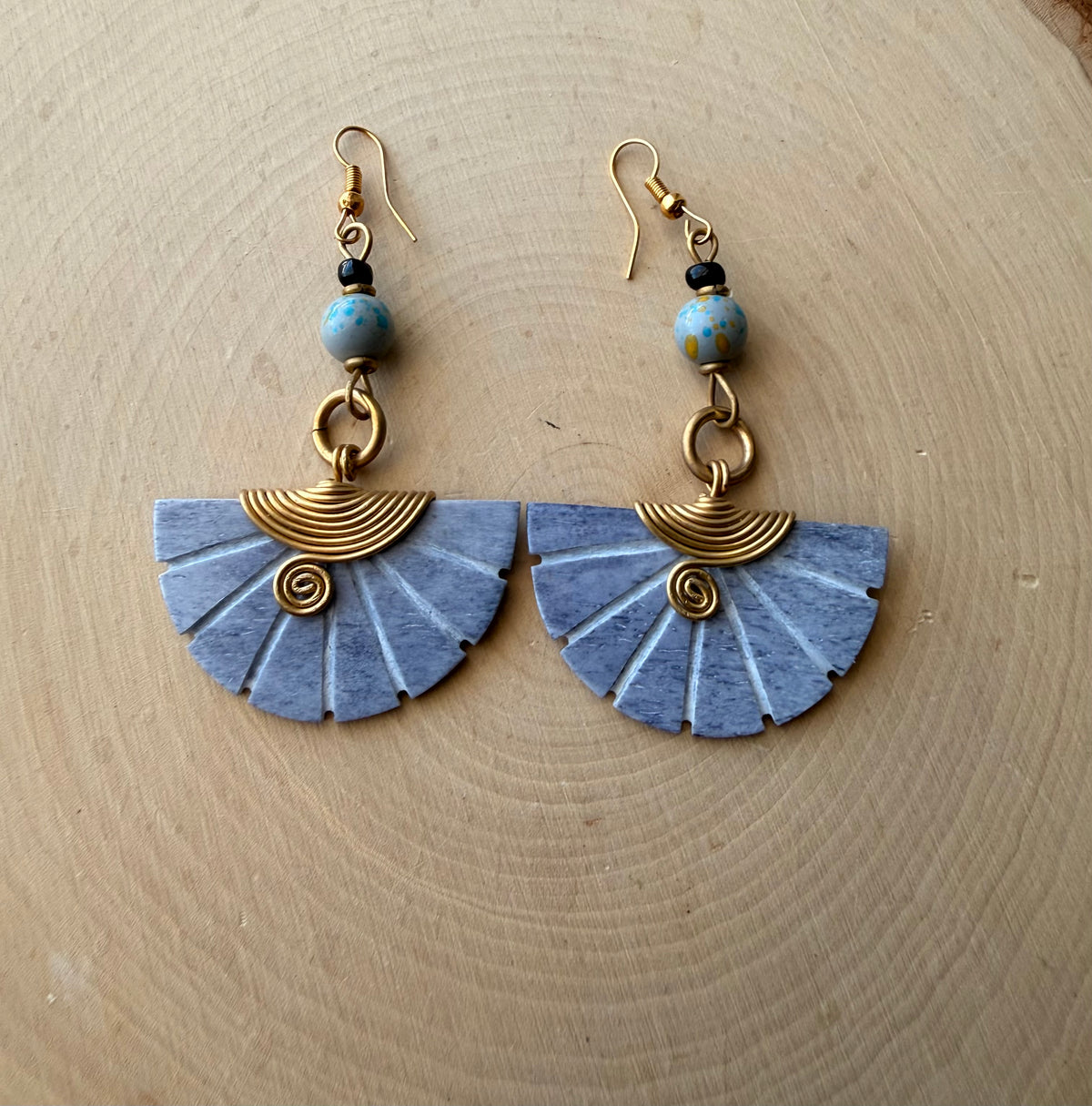 Grey Pharaoh Brass Earrings