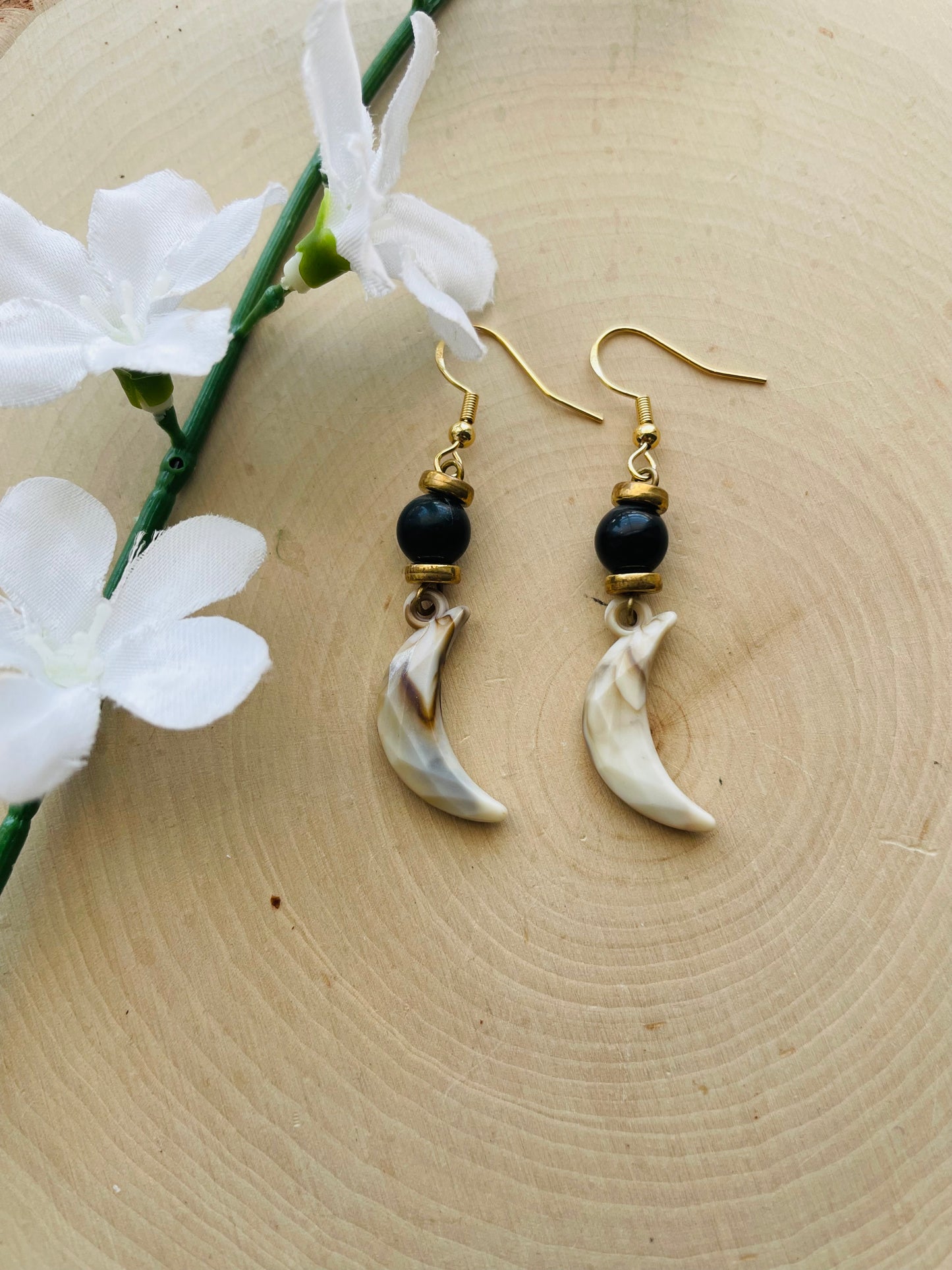 Black Beaded Lunar Earrings