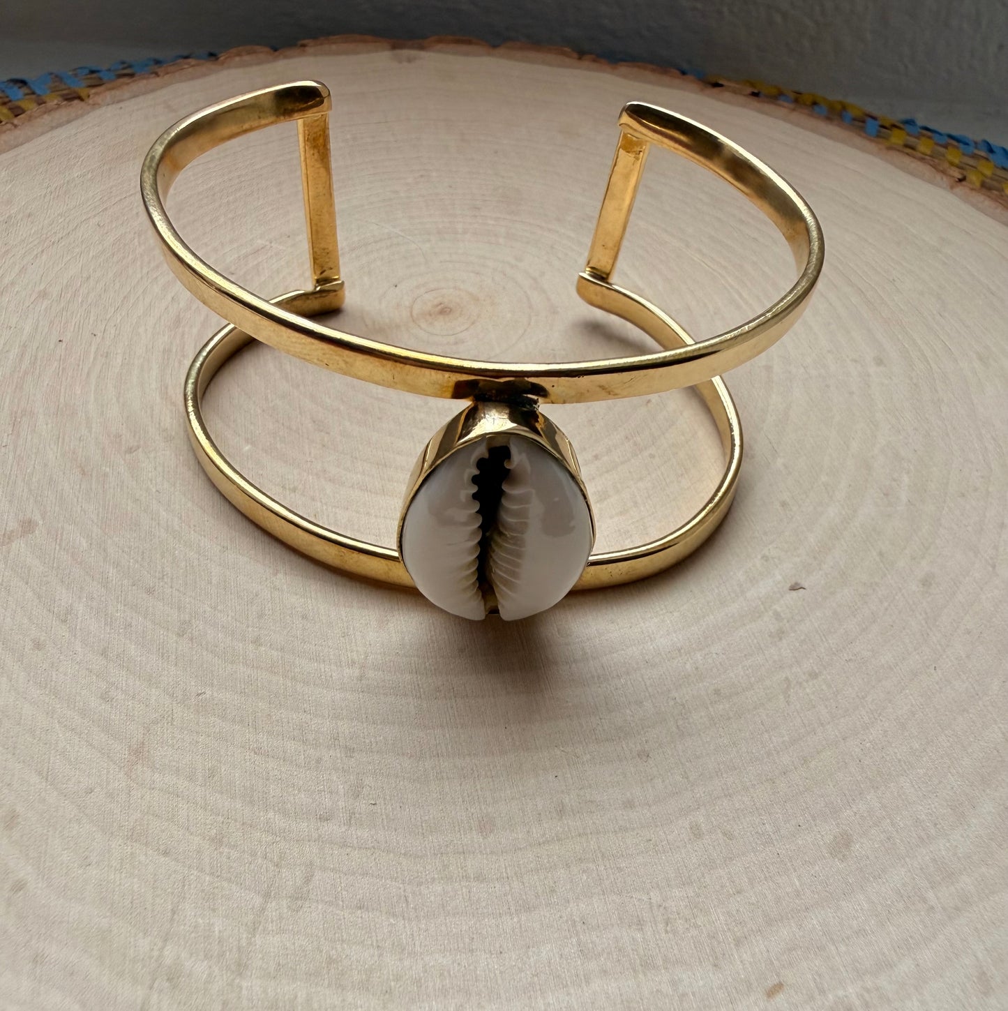 Cowrie Brass 3/4 cuff Bracelet