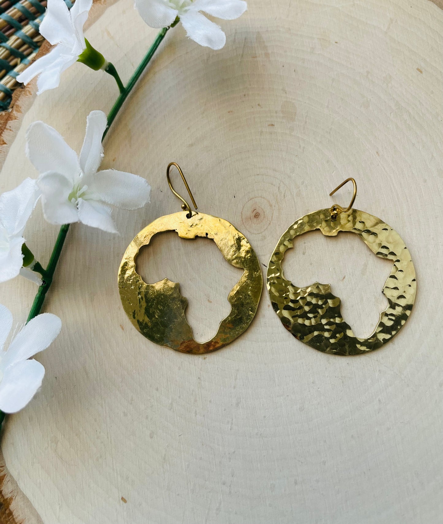 Africa shape Cut out Brass Earrings hammered imperfect