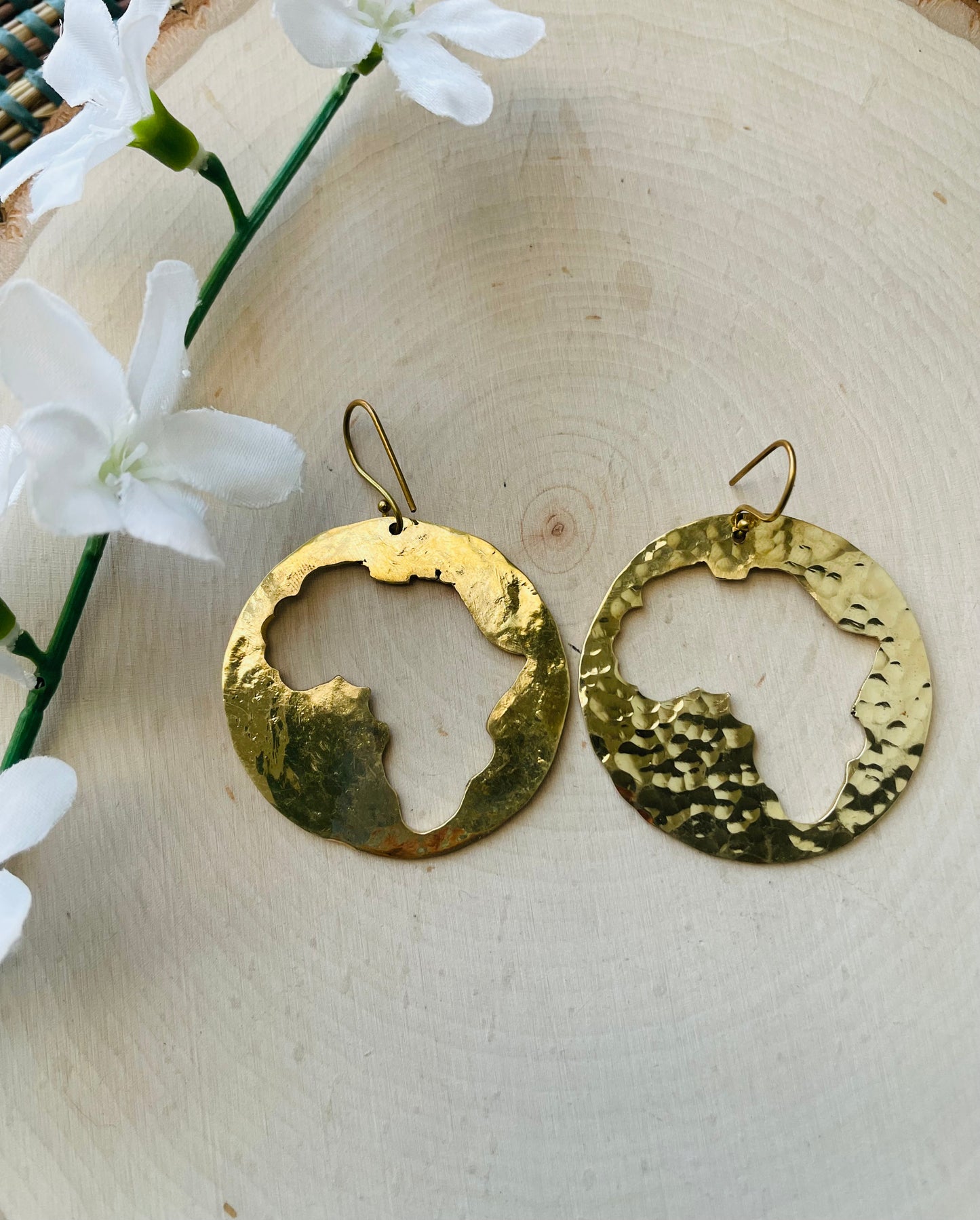Africa shape Cut out Brass Earrings hammered imperfect