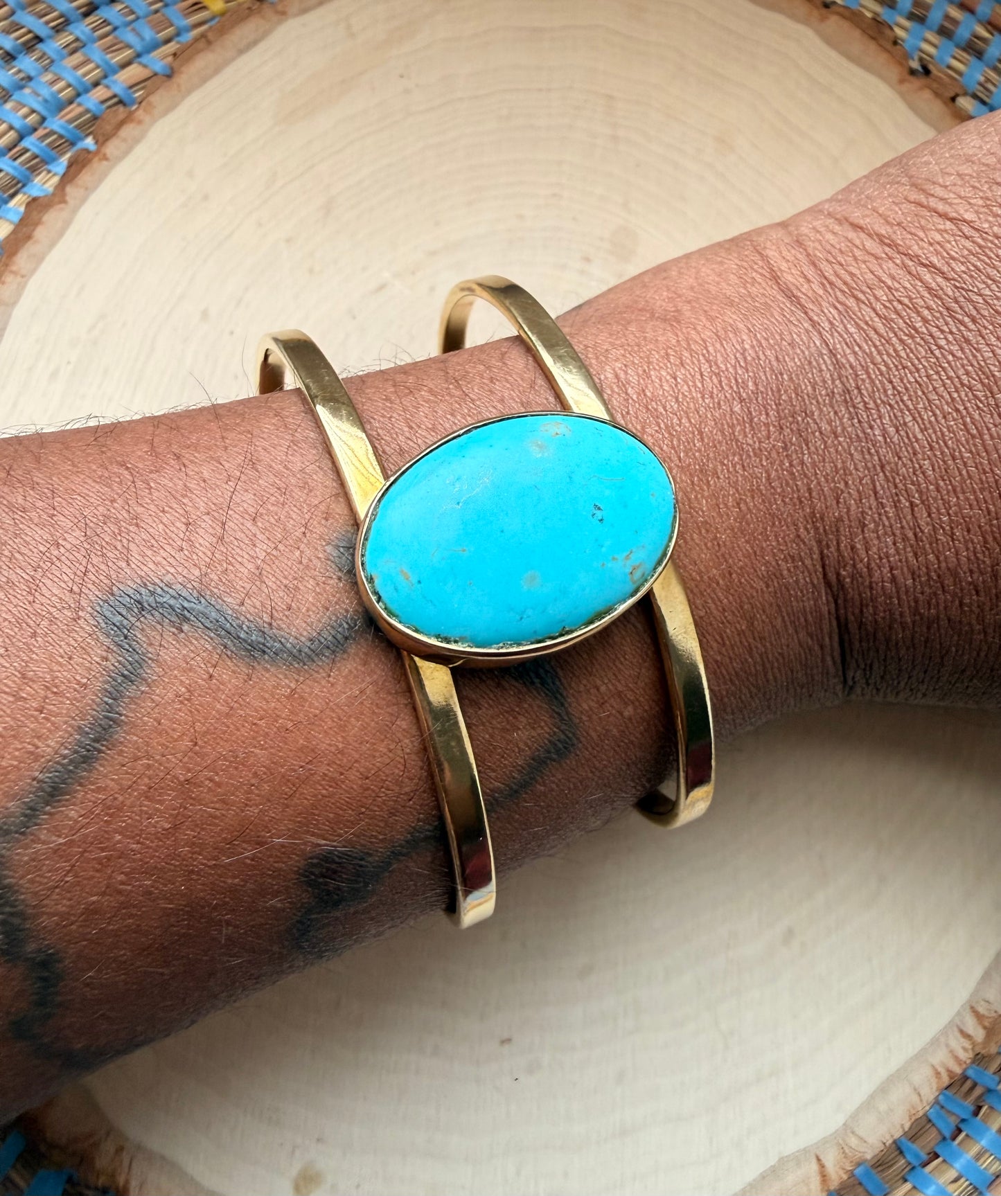 Turquoise Brass Bracelet - adjustable