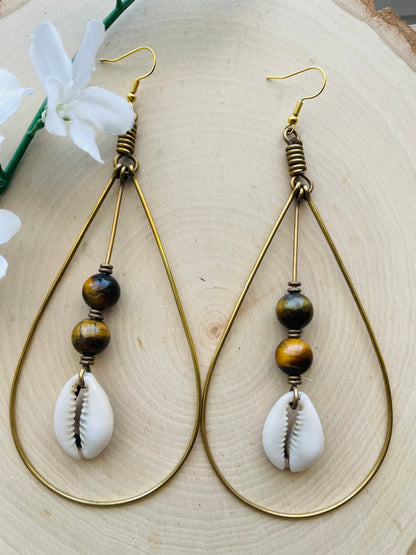 Brown Beaded Swing Earrings