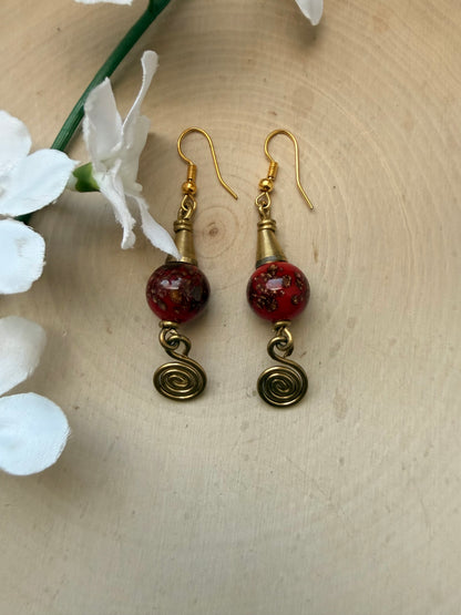 Ruby Red Brass Earrings