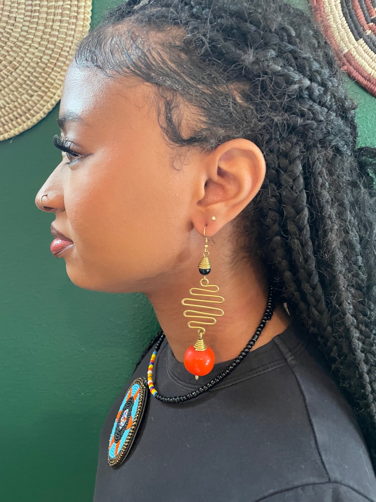 Abina Orange Brass Earrings