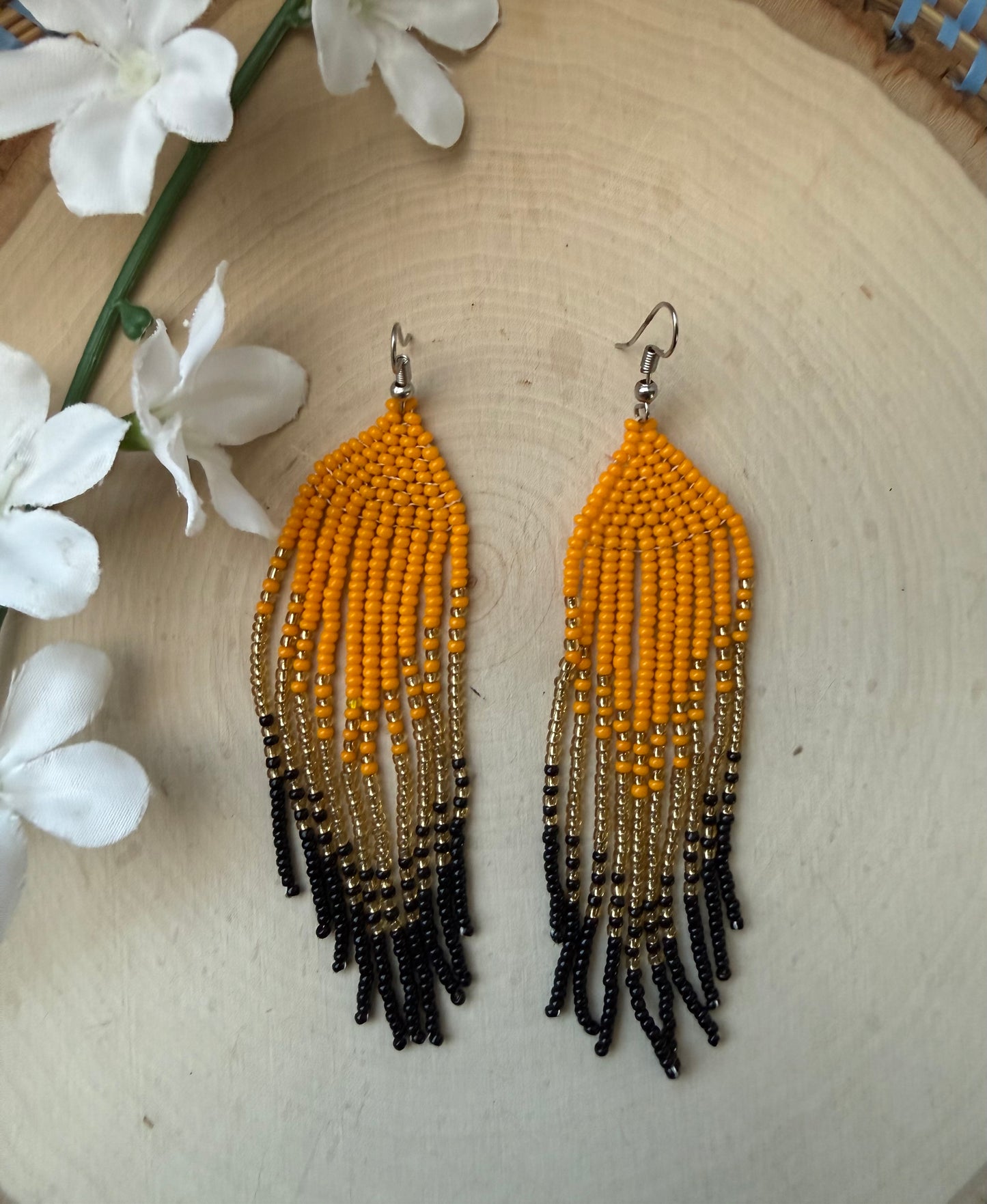 Orange beaded earrings - clearance