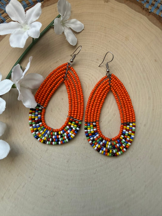 Orange beaded earrings - clearance