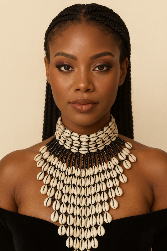 Tie Neck Cowrie statement necklace
