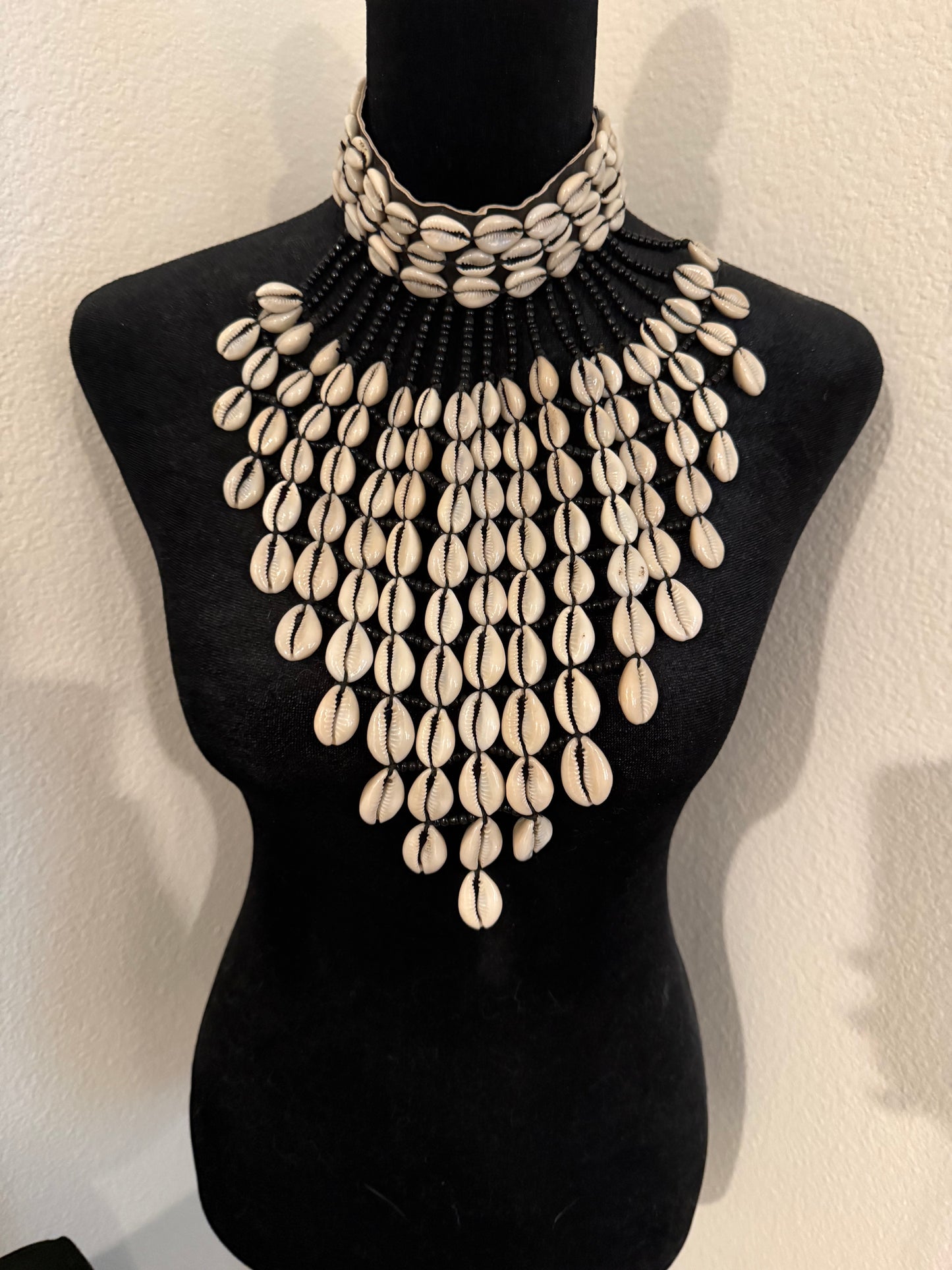 Tie Neck Cowrie statement necklace