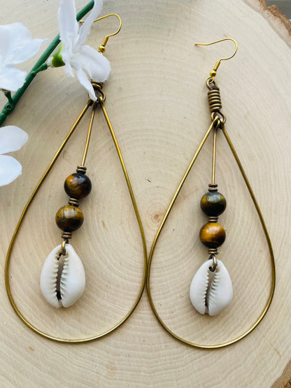 Brown Beaded Swing Earrings