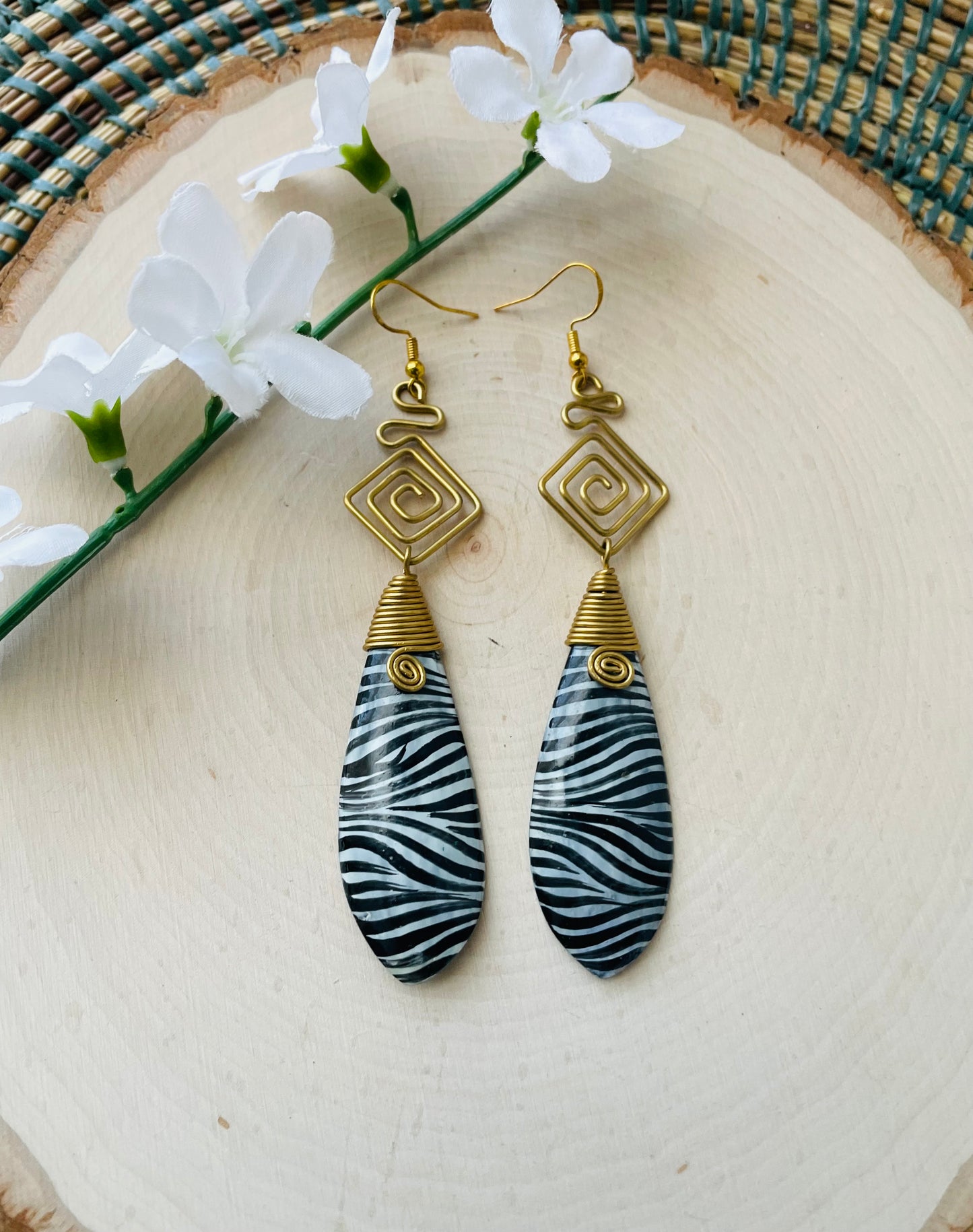 Issa Zebra Brass Earrings