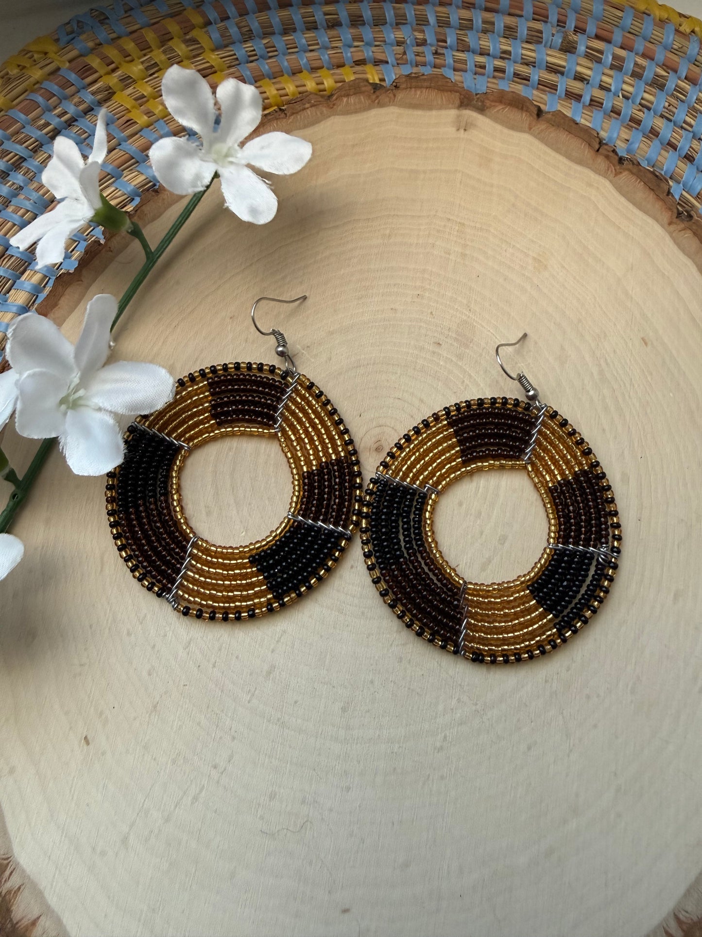 Black and gold beaded earrings - clearance