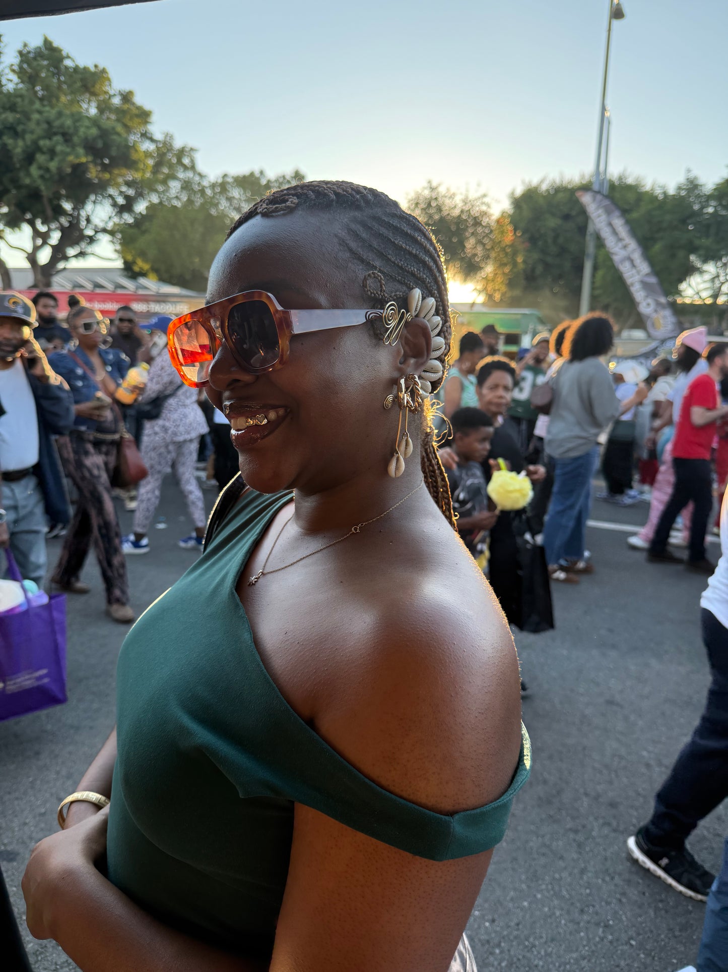 Red Beaded Cowrie Drop Ear Cuff