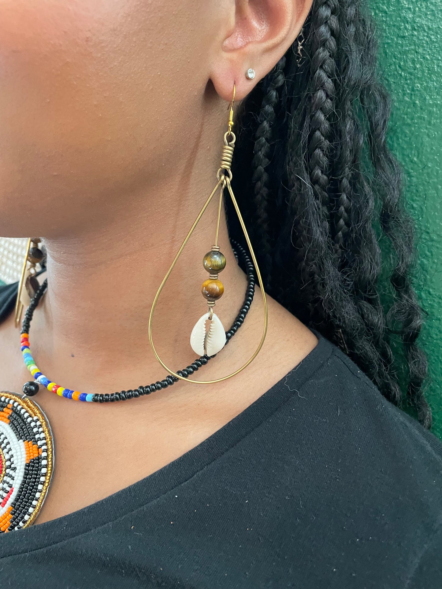 Brown Beaded Swing Earrings
