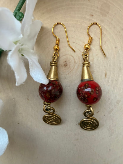 Ruby Red Brass Earrings