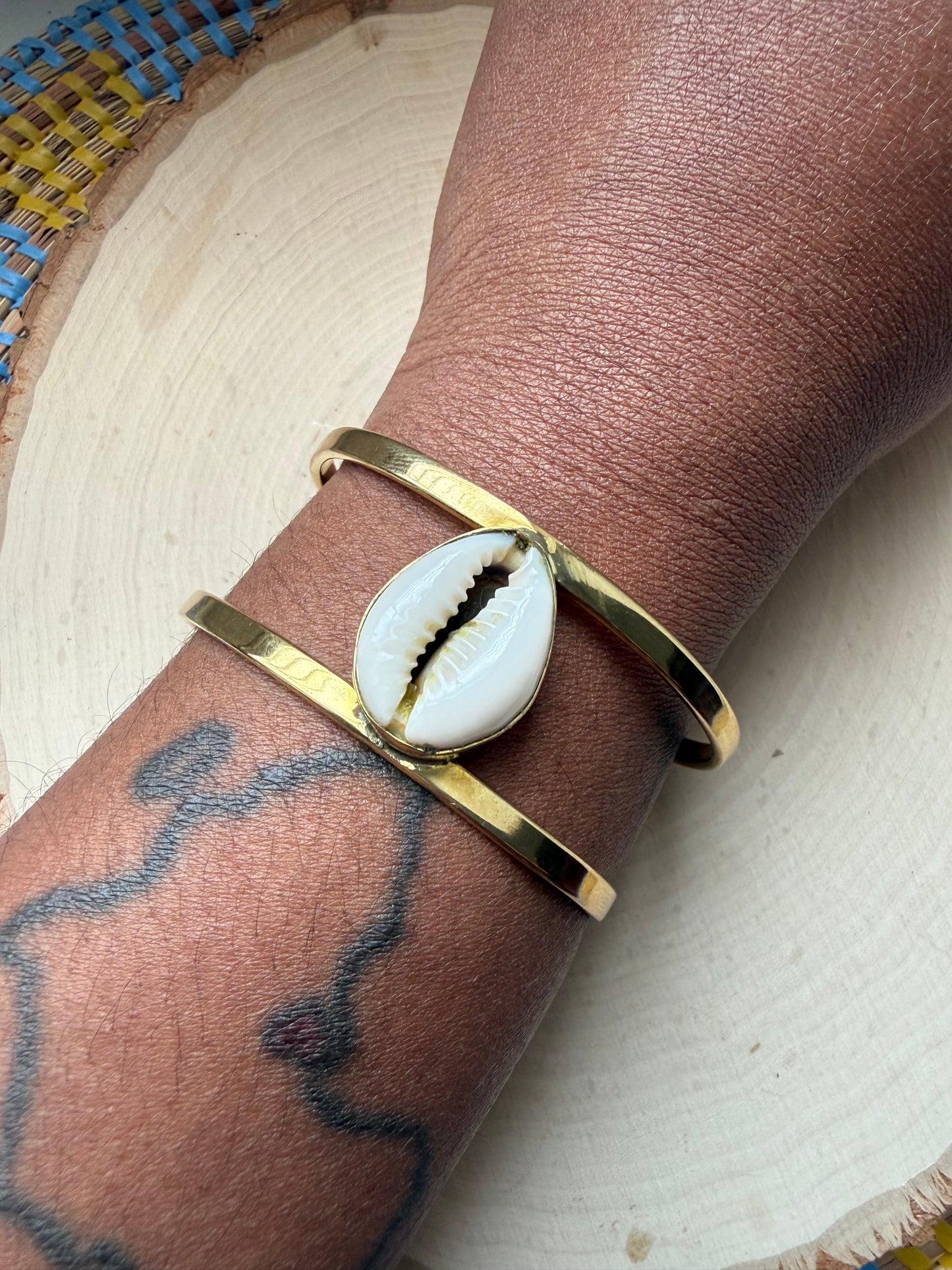 Cowrie Brass 3/4 cuff Bracelet