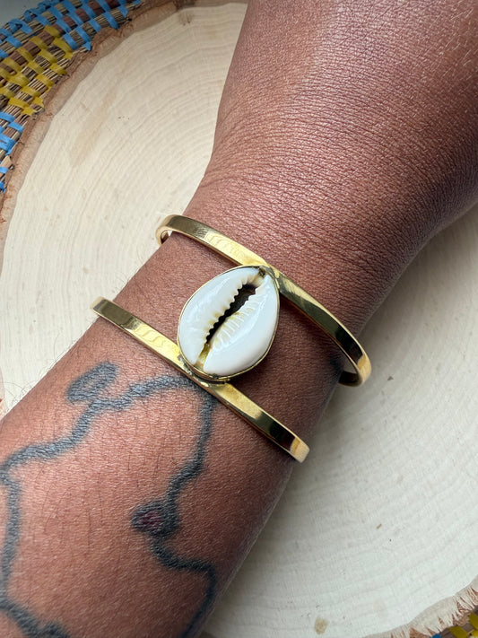 Cowrie Brass 3/4 cuff Bracelet