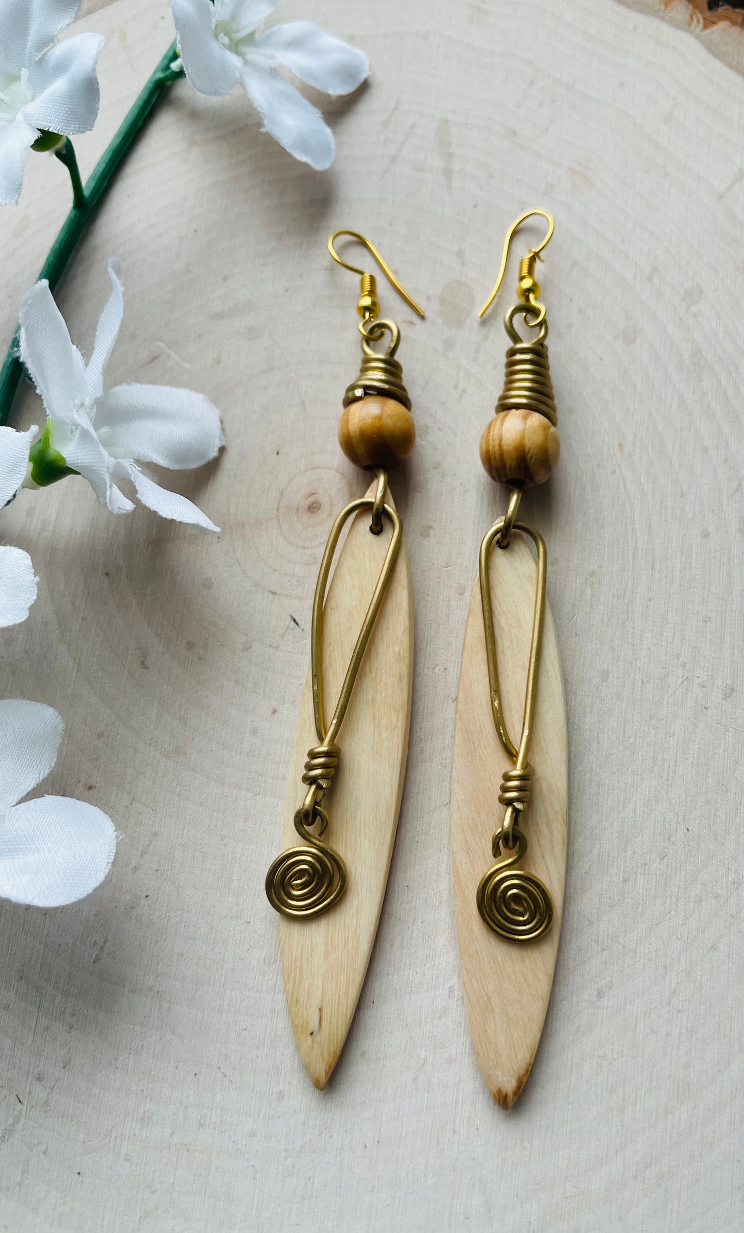 Beaded swirl Wooden Earrings