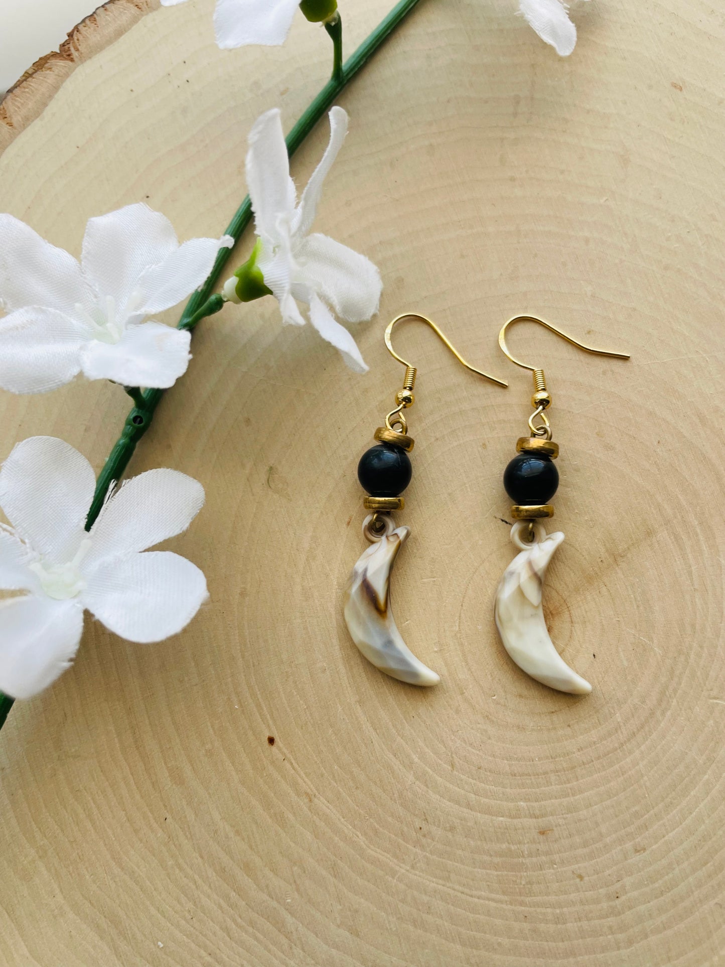 Black Beaded Lunar Earrings