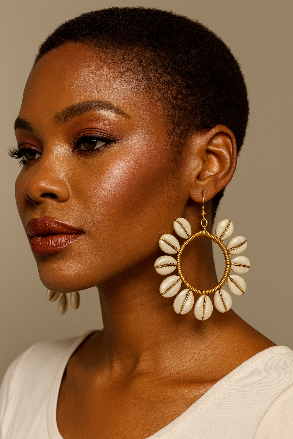 Cowrie Sunflower Brass Earrings