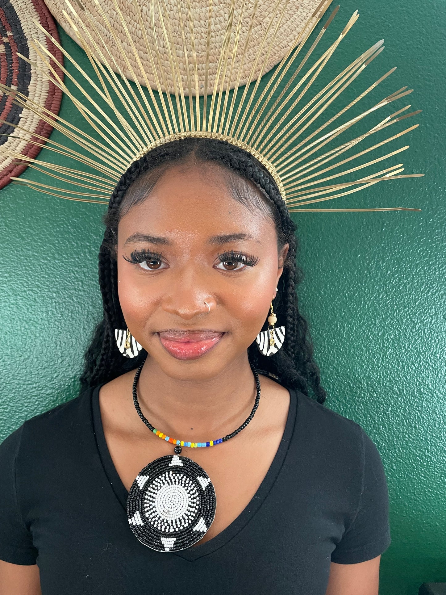 Brown Beaded Pharaoh Zebra earrings