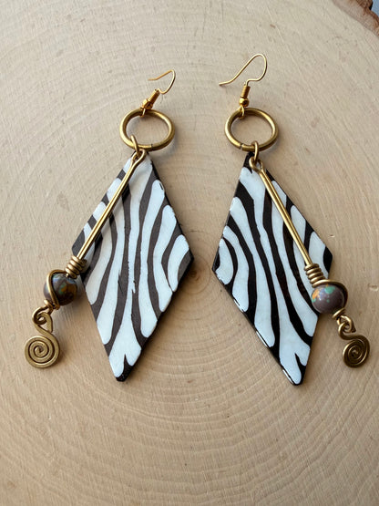 Zebra Brass Earrings