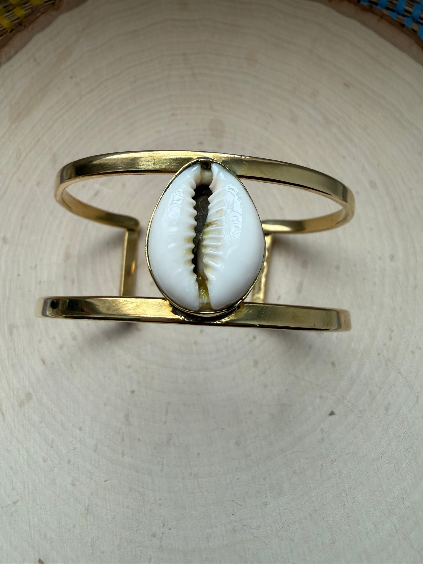 Cowrie Brass 3/4 cuff Bracelet