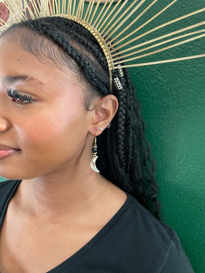 Black Beaded Lunar Earrings