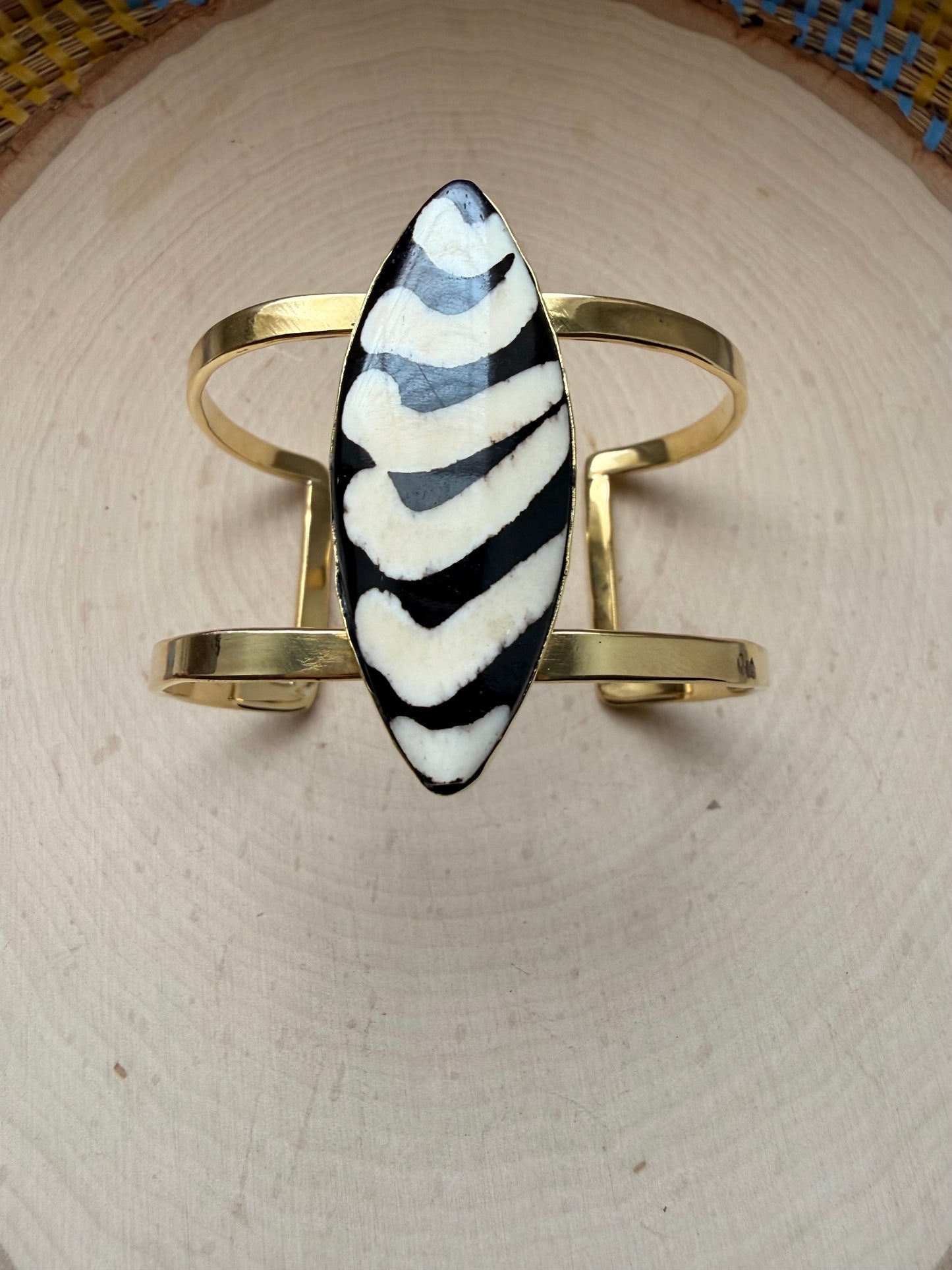 Striped Brass Bracelet - Adjustable