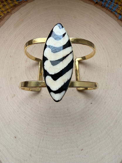 Striped Brass Bracelet - Adjustable