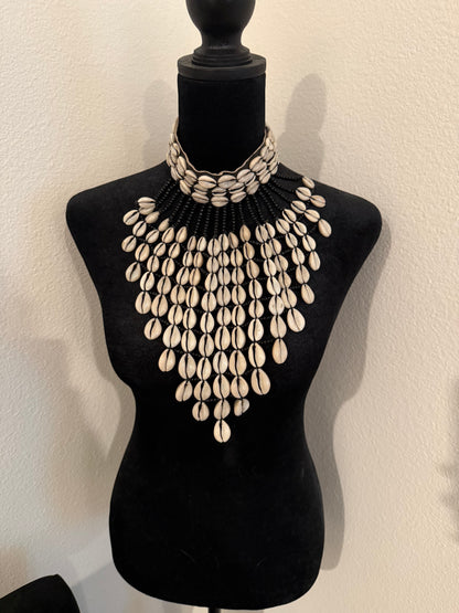 Tie Neck Cowrie statement necklace