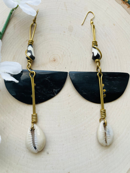 Cowrie Lunar Earrings Dark - Clearance