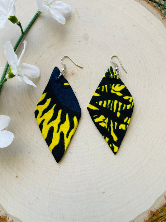 Blue Diamond mix Ankara fabric earrings- clearance