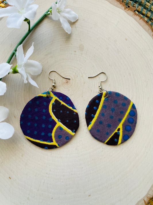 Blue mix Ankara fabric earrings- clearance