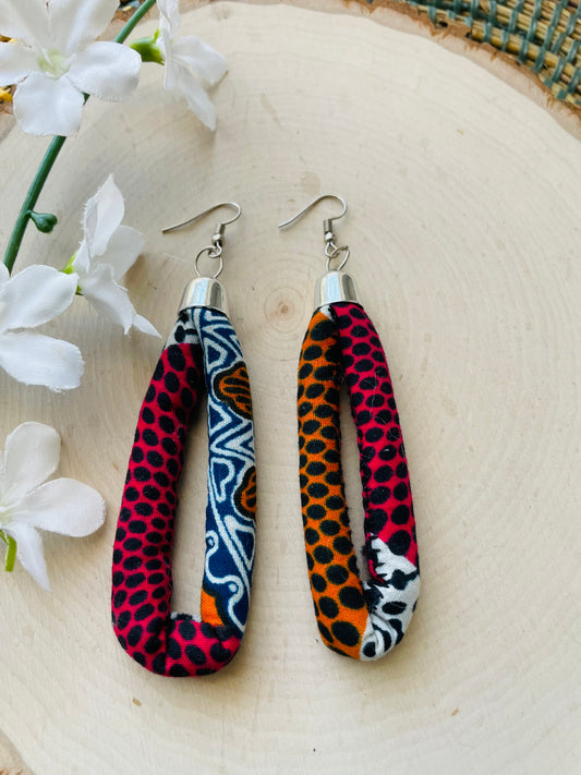 Pink orange mix Ankara fabric earrings- clearance