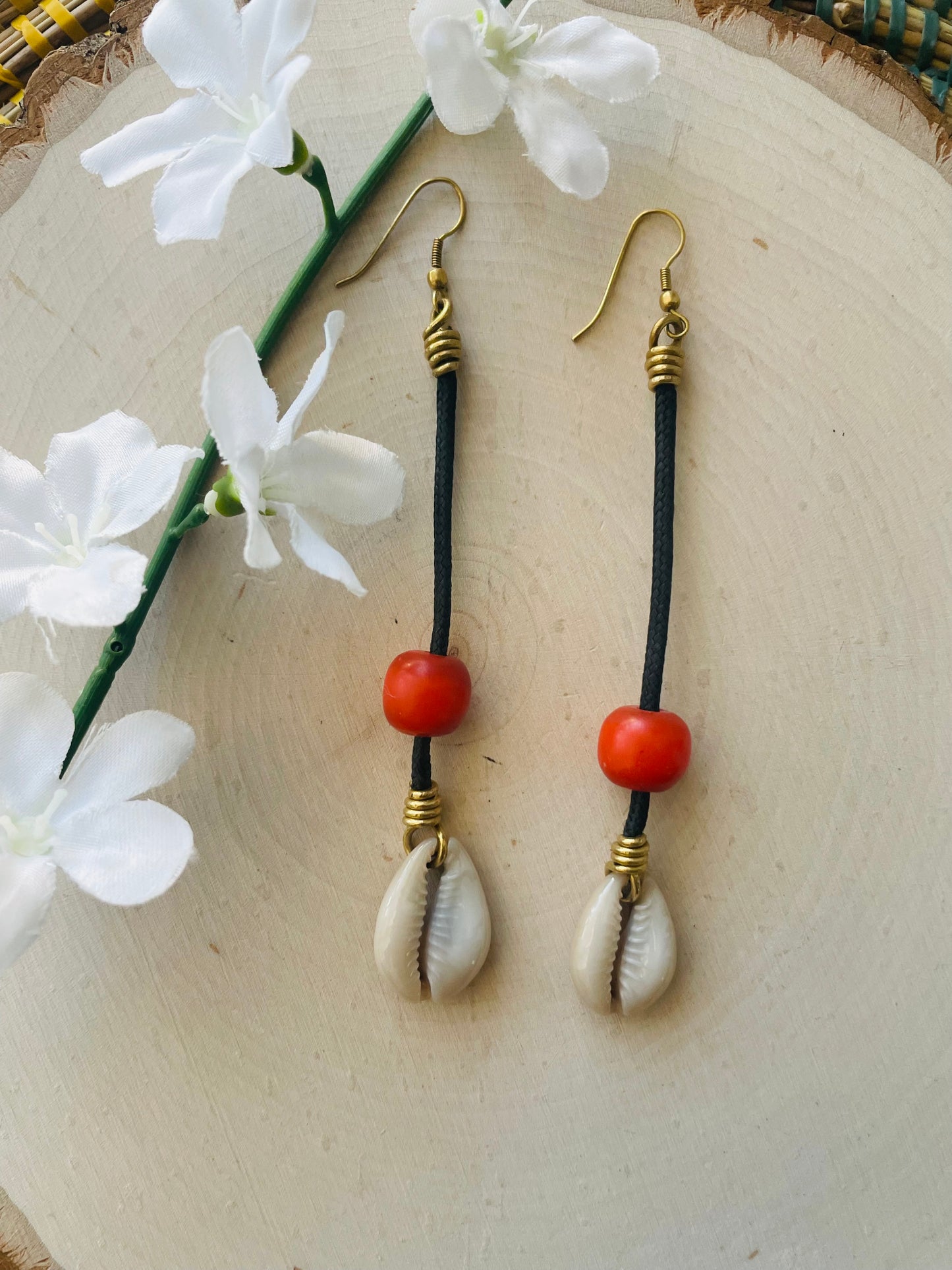 Beaded Cowrie Earrings