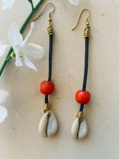 Beaded Cowrie Earrings