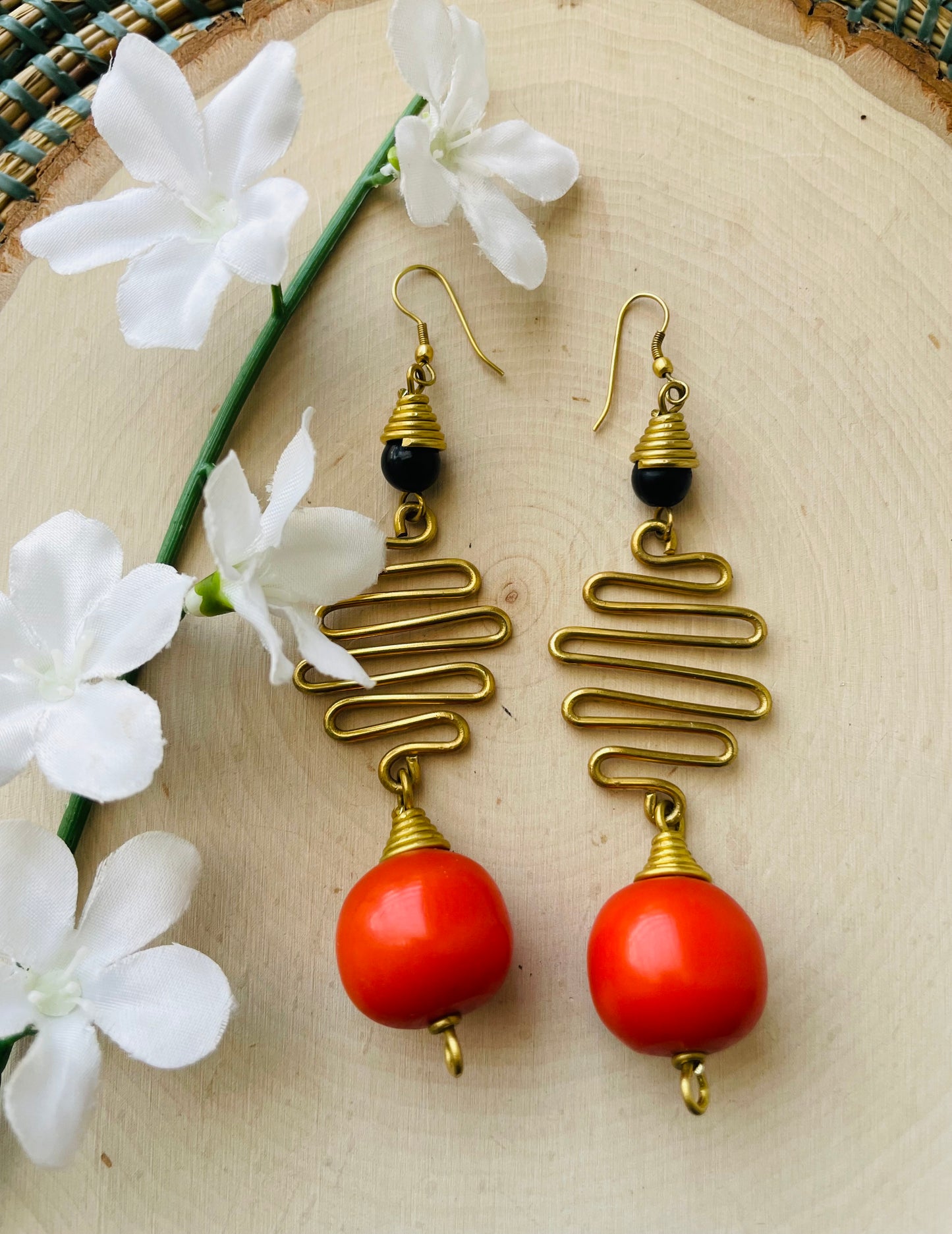 Abina Orange Brass Earrings