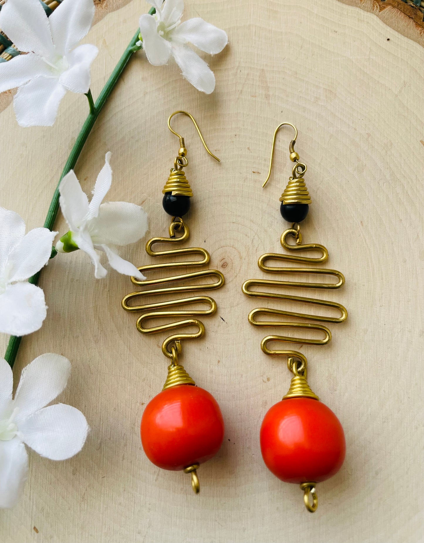 Abina Orange Brass Earrings