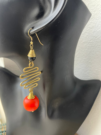 Abina Orange Brass Earrings