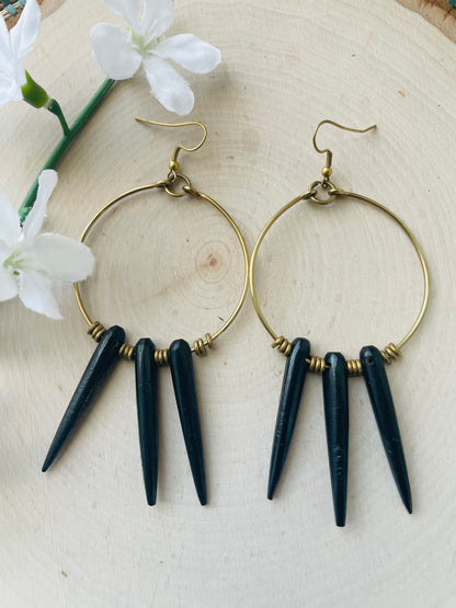 Brass Dream Catcher Spike Earrings- Black