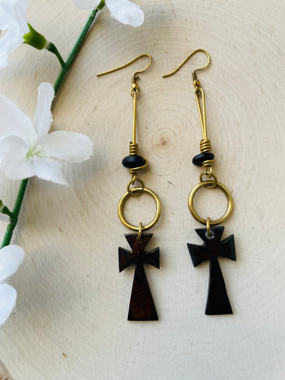 Brass Cross Drop earrings