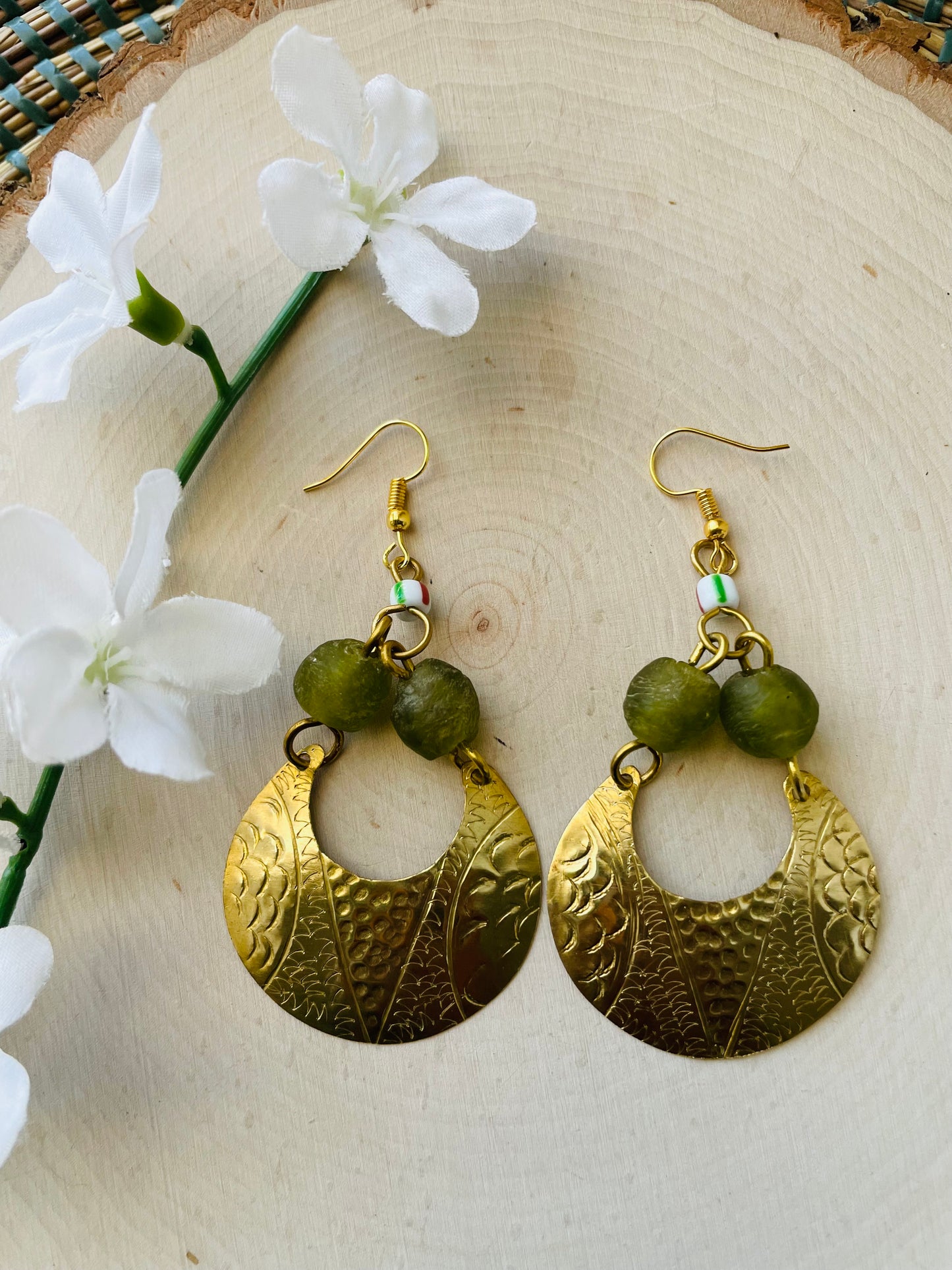 Tshwane Brass Beaded Earrings- Green