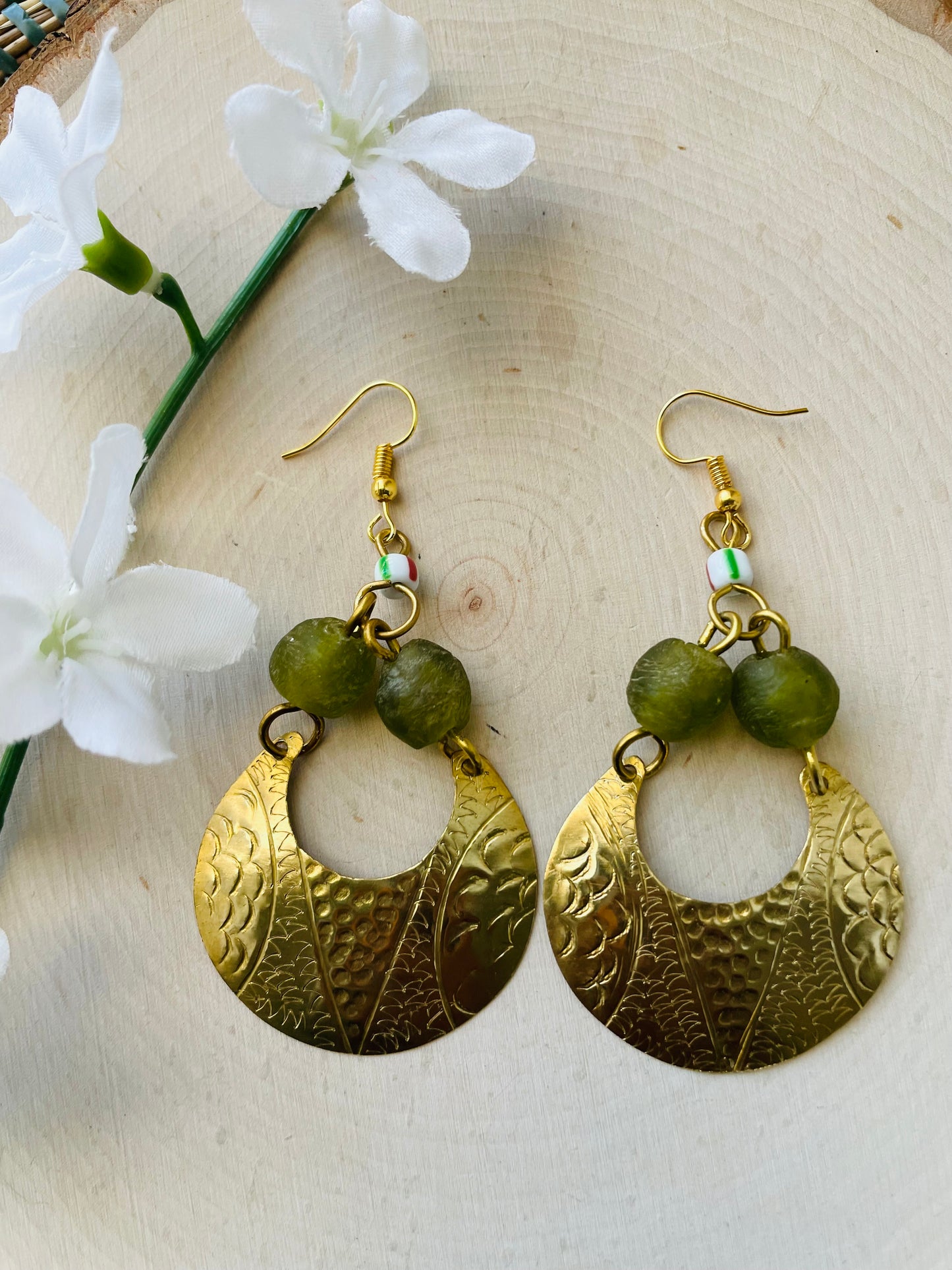 Tshwane Brass Beaded Earrings- Green