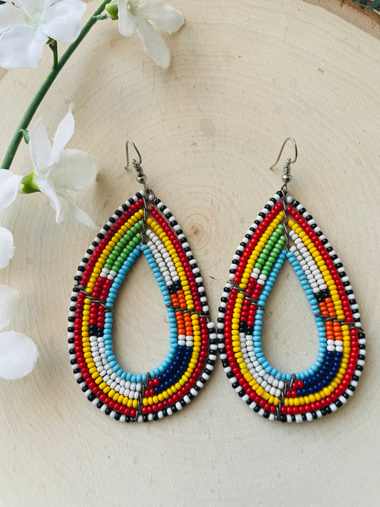 Large beaded Earrings -Blue inside