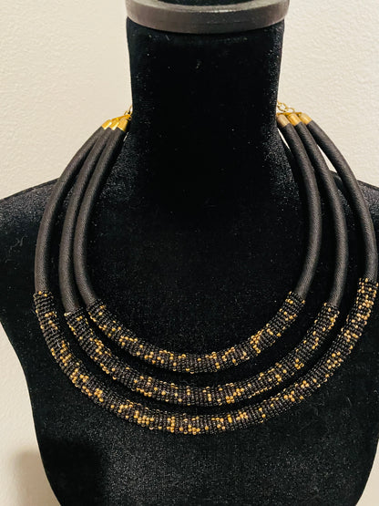 Black and Gold beaded necklace & Earring set