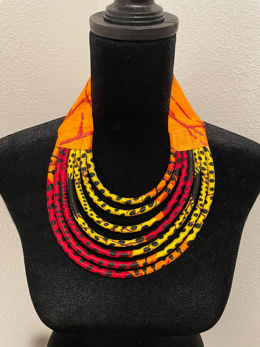 Orange mix Ankara Fabric  necklace imperfect